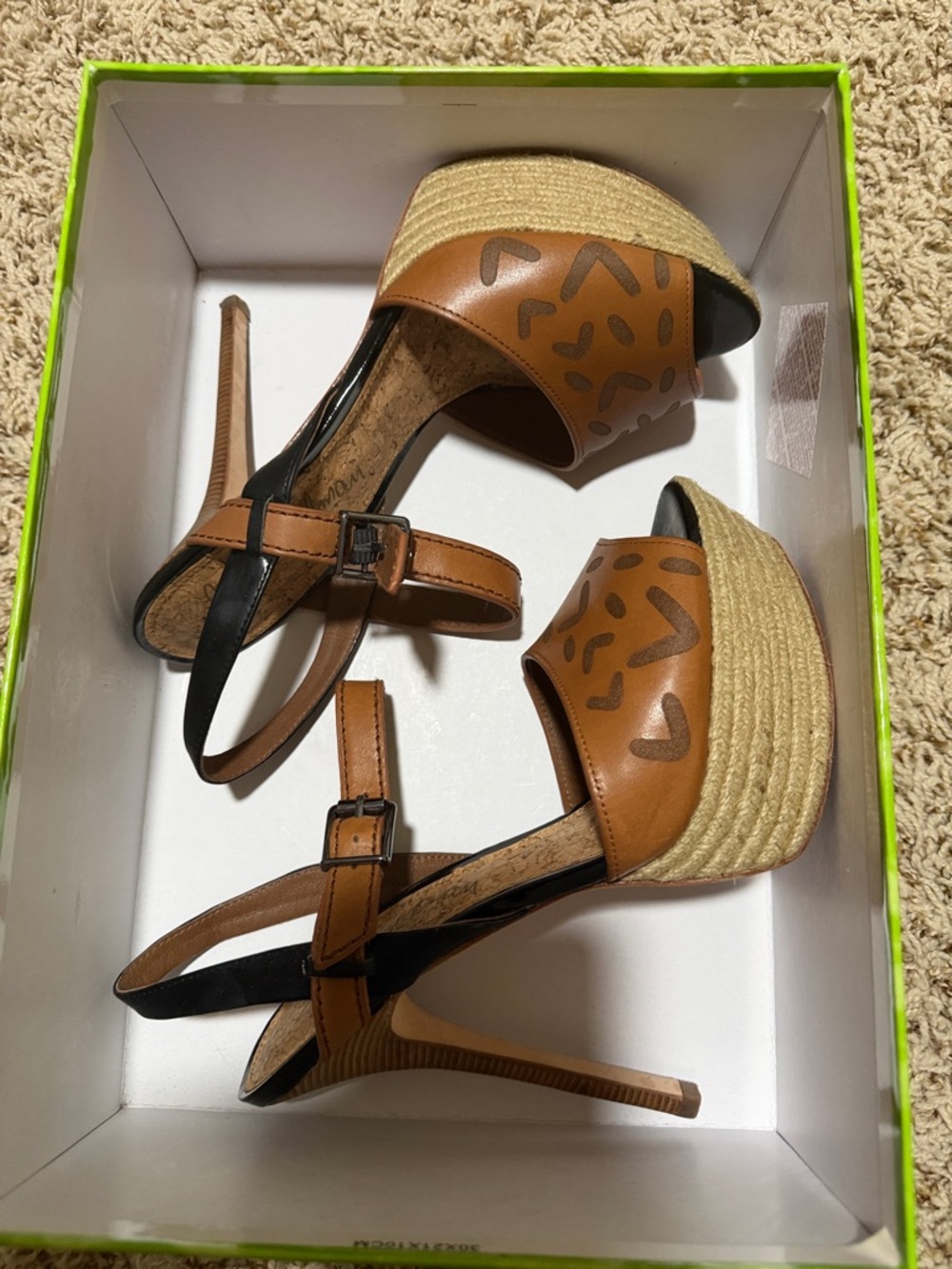 Sam Edelman Tan Leather Cutout Platform Espadrille Sandals